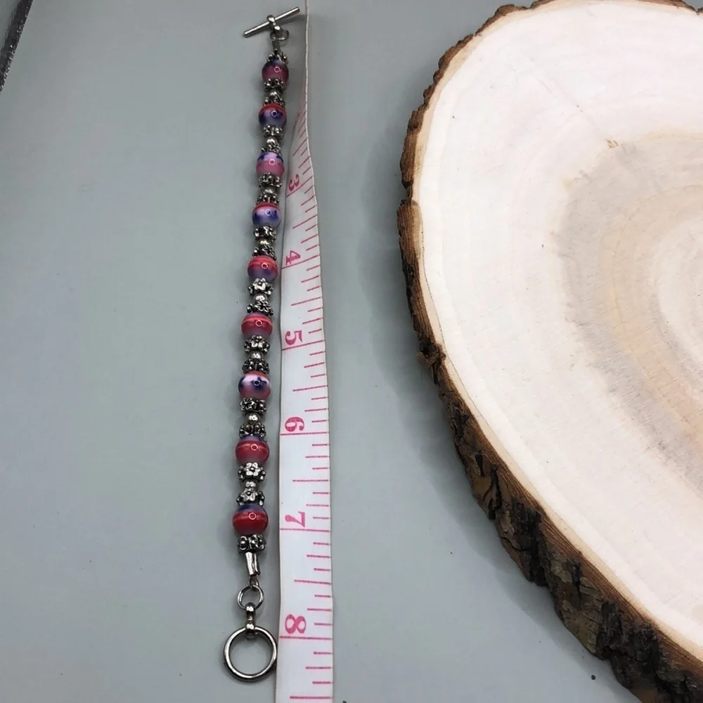 Artisan stars and stripes beaded glass bracelet patriotic.